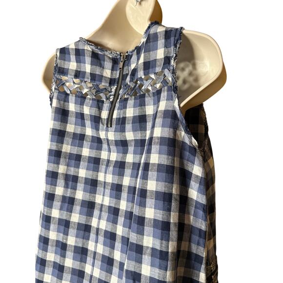 Pol Blue Plaid Embroidered Fringe Sleeveless Dress S NWOT - Picture 5 of 7